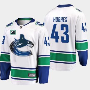 Herren Vancouver Canucks Eishockey Trikot Quinn Hughes #43 50th Anniversary Weiß Auswärts